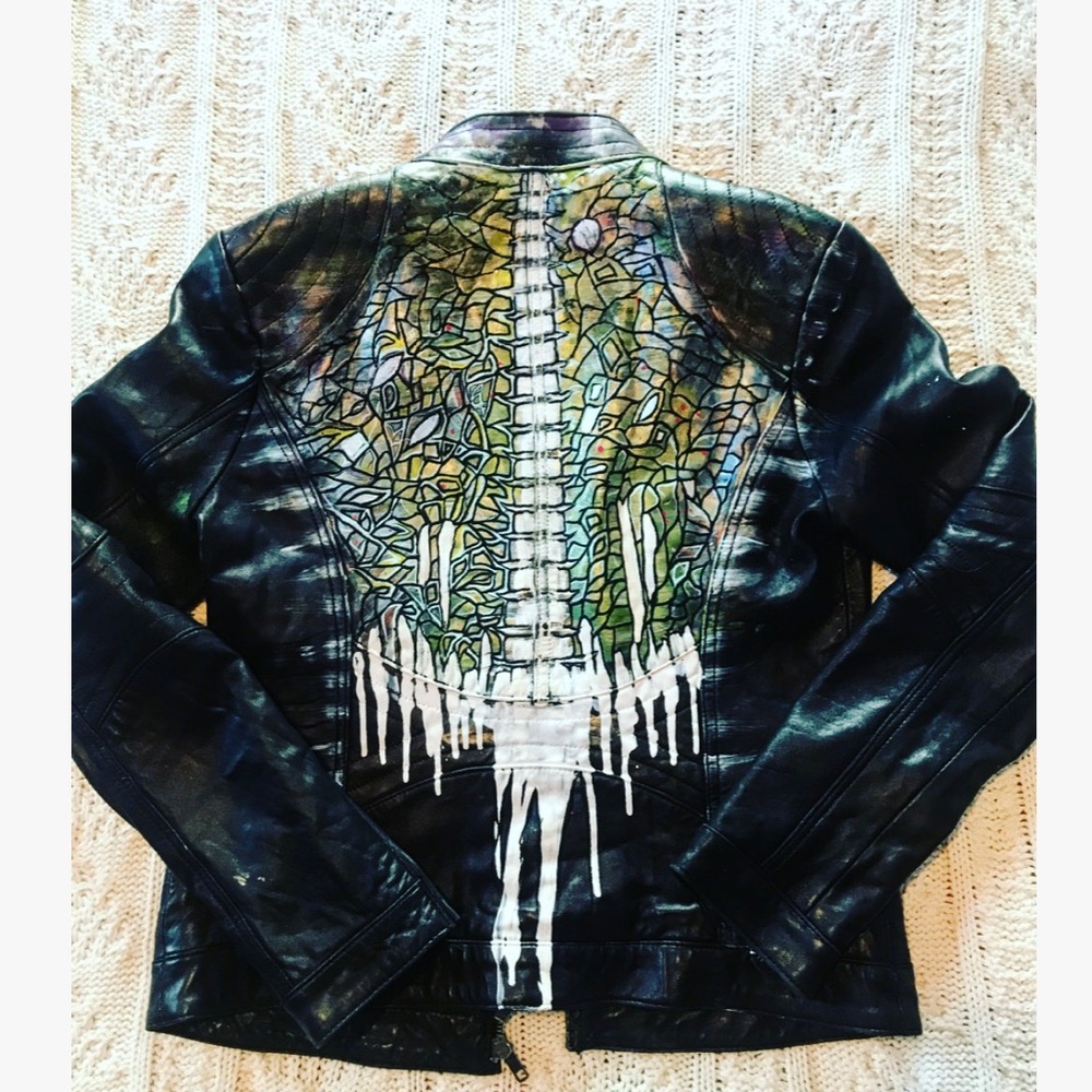 Custom-painted DKNY Leather Moto Jacket